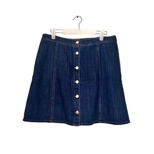 H&M High Waisted Button Front A-line Paneled Denim Mini Skirt Dark Wash Size 12